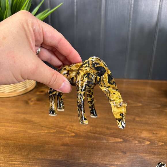 Pair of Vintage Giraffe Figurines in Animal Print Decoupage Safari Shelf Decor - Picture 8 of 15